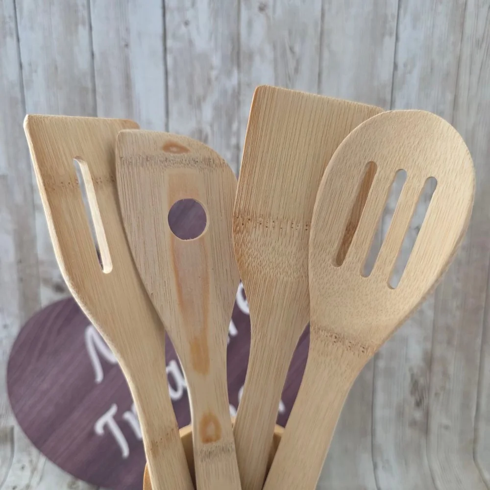 Bamboo Cooking Utensils Set Beige